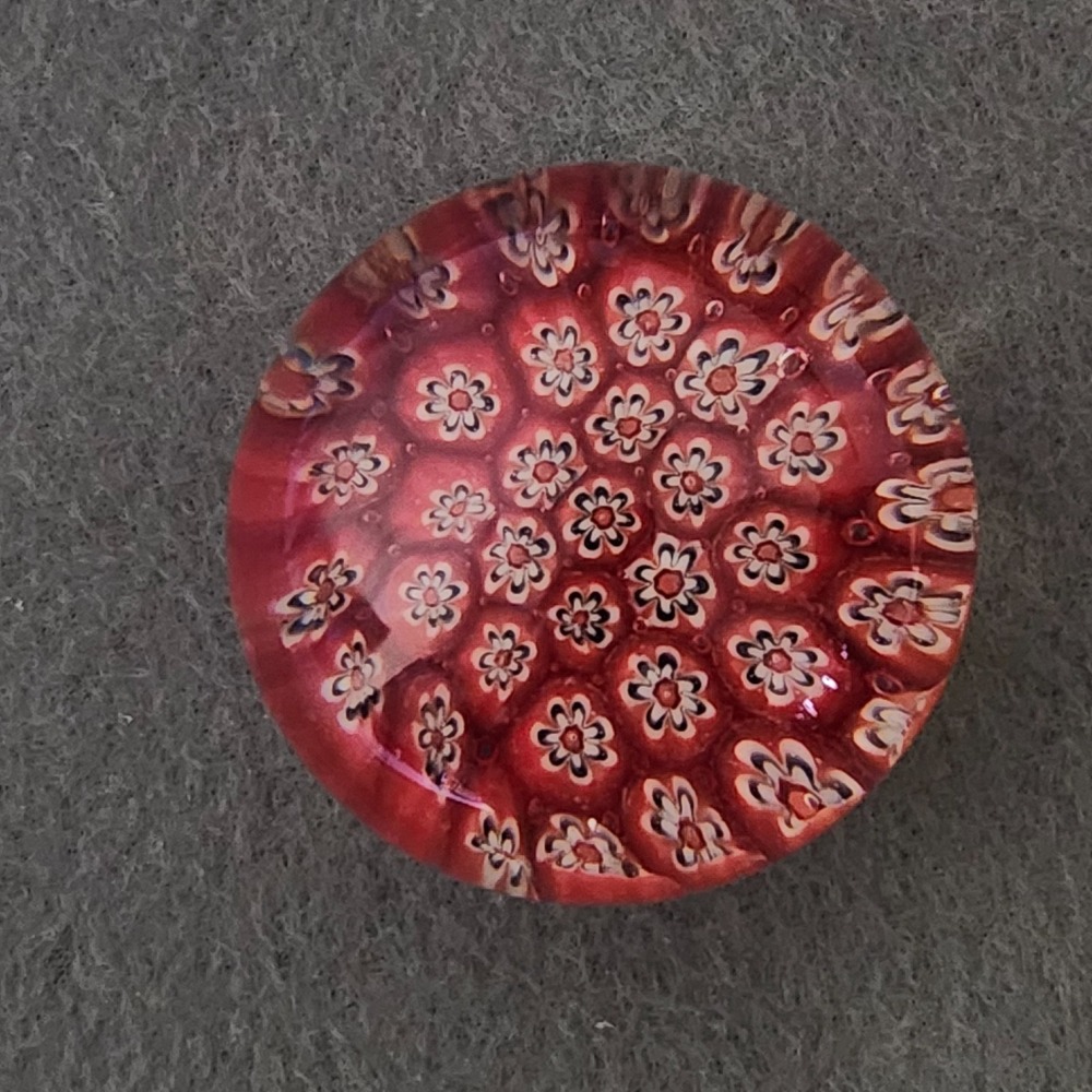 Vintage Murano Millefiori Art Glass Paperweight - Red, White, Blue Floral‎